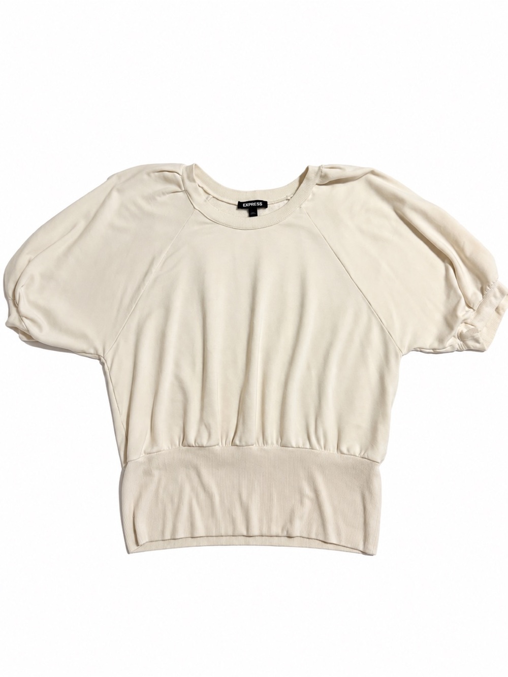 Express Cream Puff-Sleeve Top with Ribbed Waist